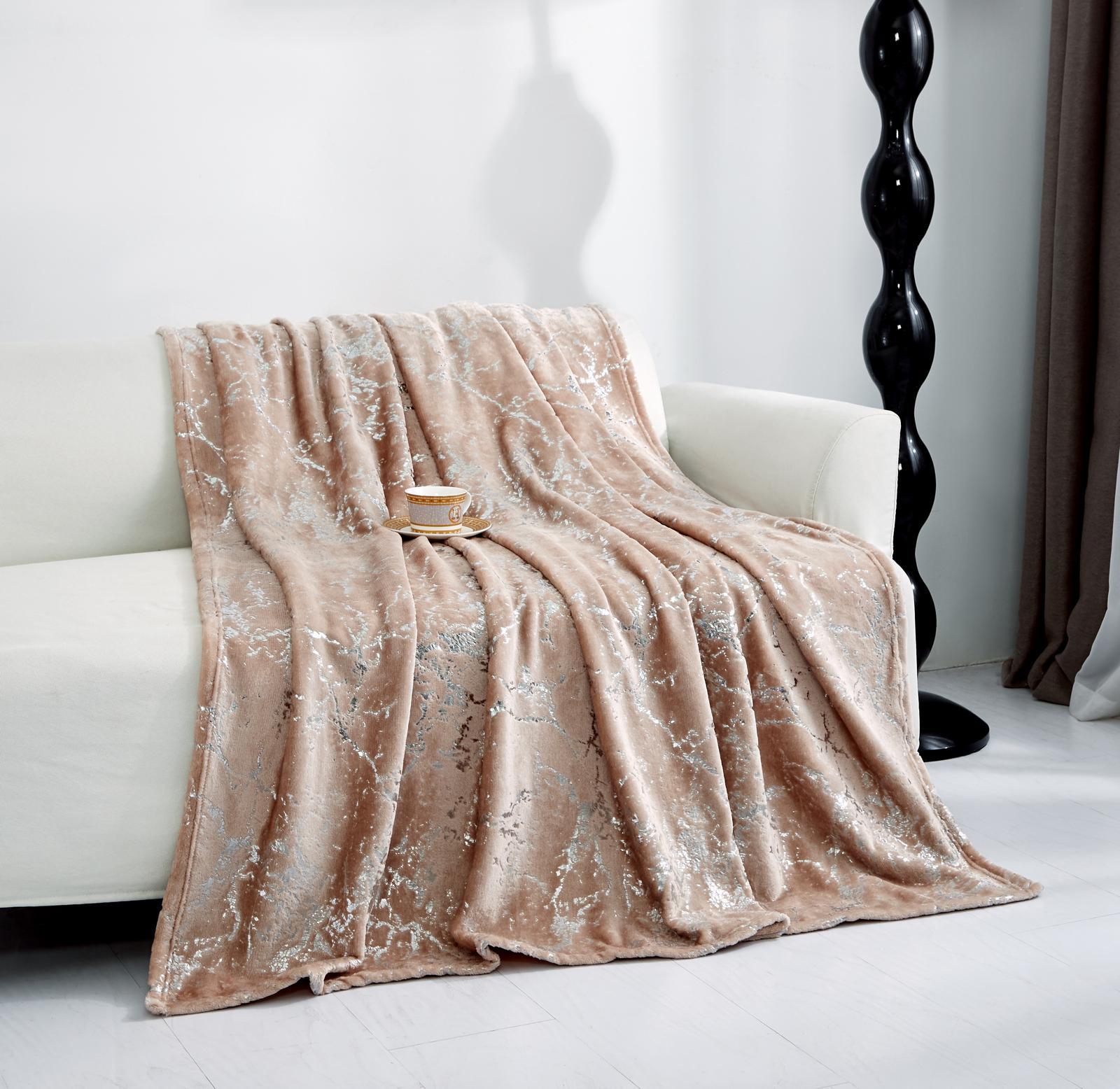 HKZ Marble Silver Effect Ultra Soft Fleece Throw Blanket, Double and King Size