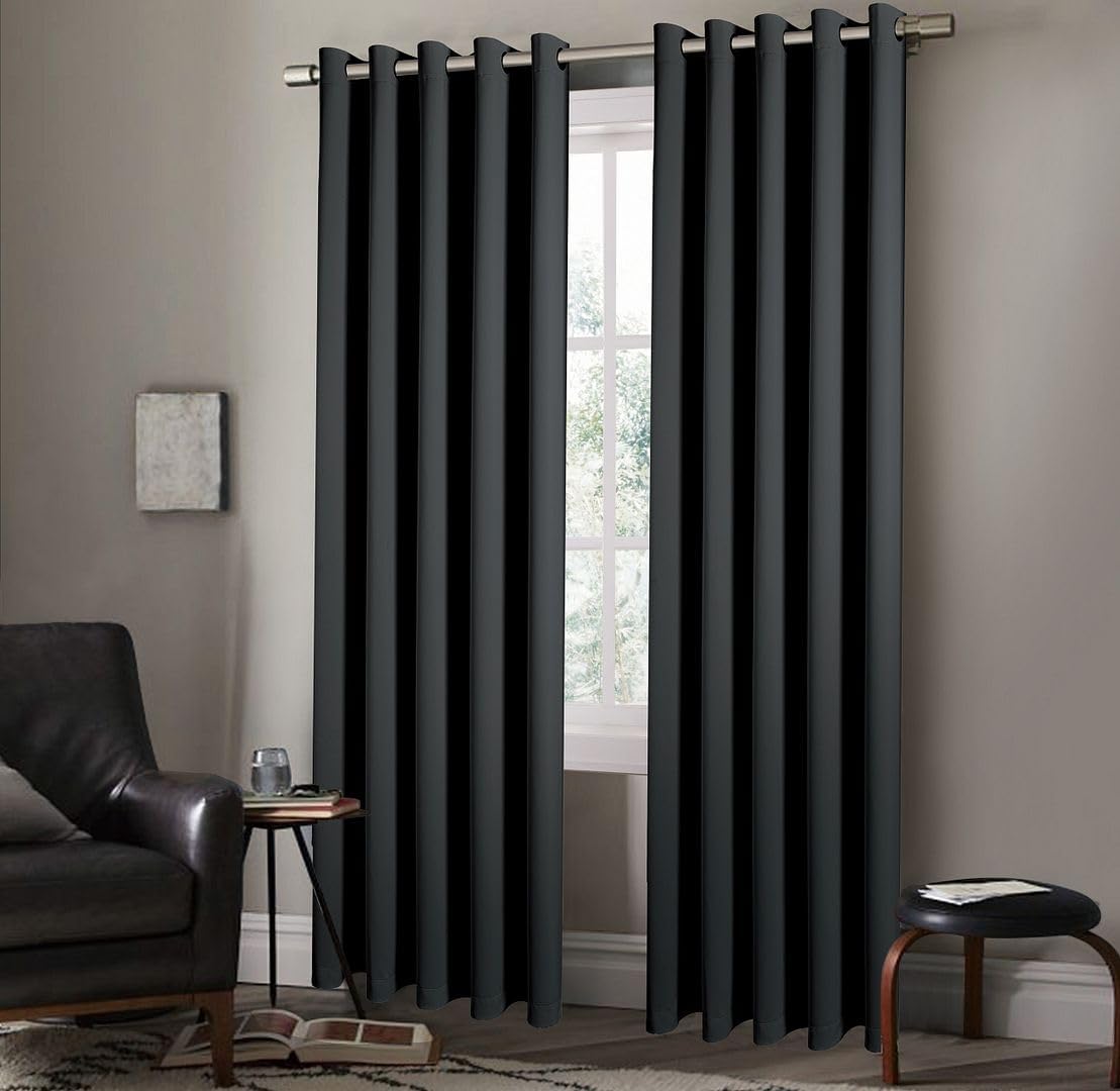 Thermal Blackout Curtains with Eyelet Ring Top, Lined with Tie Backs for Bedroom, Living Room