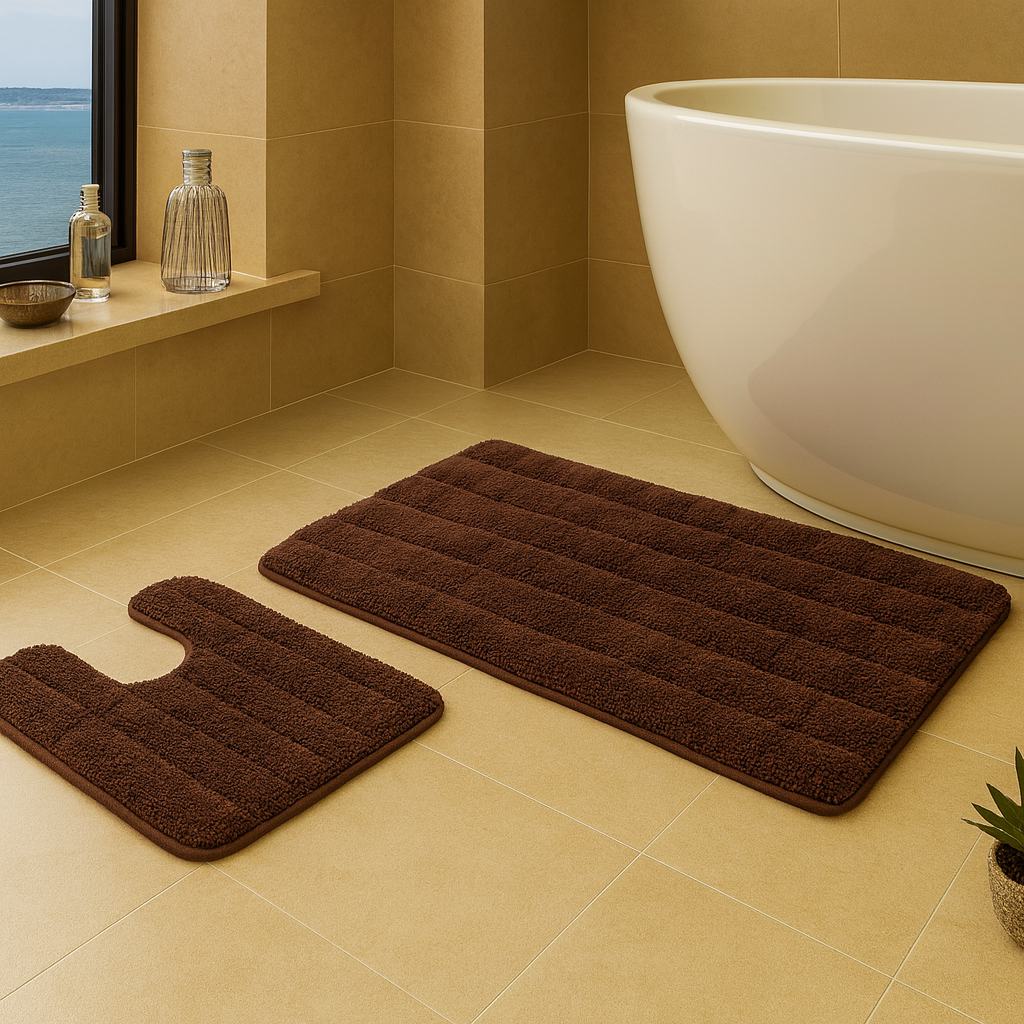 RABBIT FUR BATH MAT PEDESTAL SET NON SLIP TOILET BATHROOM RUGS 2 PIECE