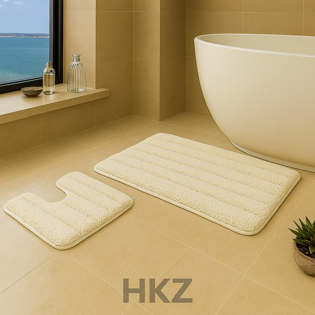 RABBIT FUR BATH MAT PEDESTAL SET NON SLIP TOILET BATHROOM RUGS 2 PIECE