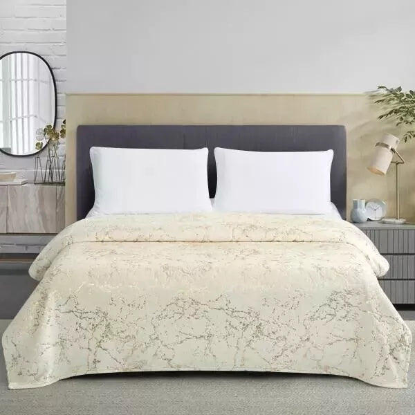 HKZ Marble Gold Effect Ultra Soft Fleece Throw Blanket, Double and King Size