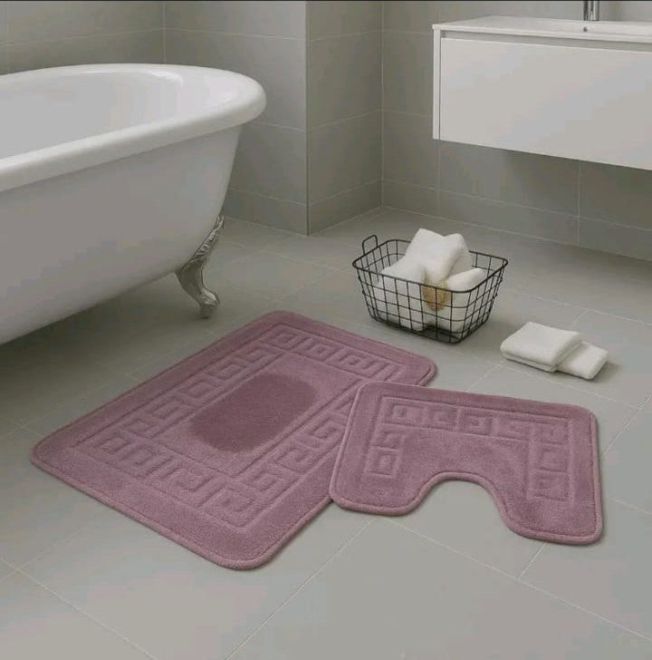 GREEK STYLE BATH MAT PEDESTAL SET NON SLIP TOILET BATHROOM RUGS 2 PIECE