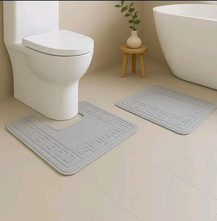 GREEK STYLE BATH MAT PEDESTAL SET NON SLIP TOILET BATHROOM RUGS 2 PIECE